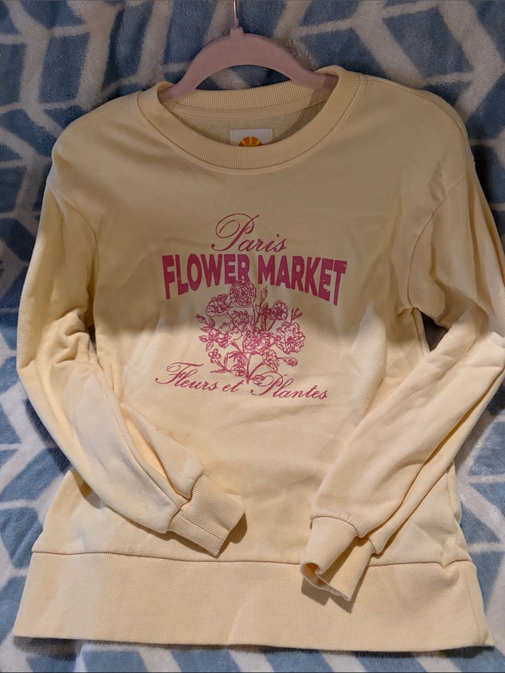 C&C California Yellow Crewneck Sweatshirt with Pink Floral Graphic